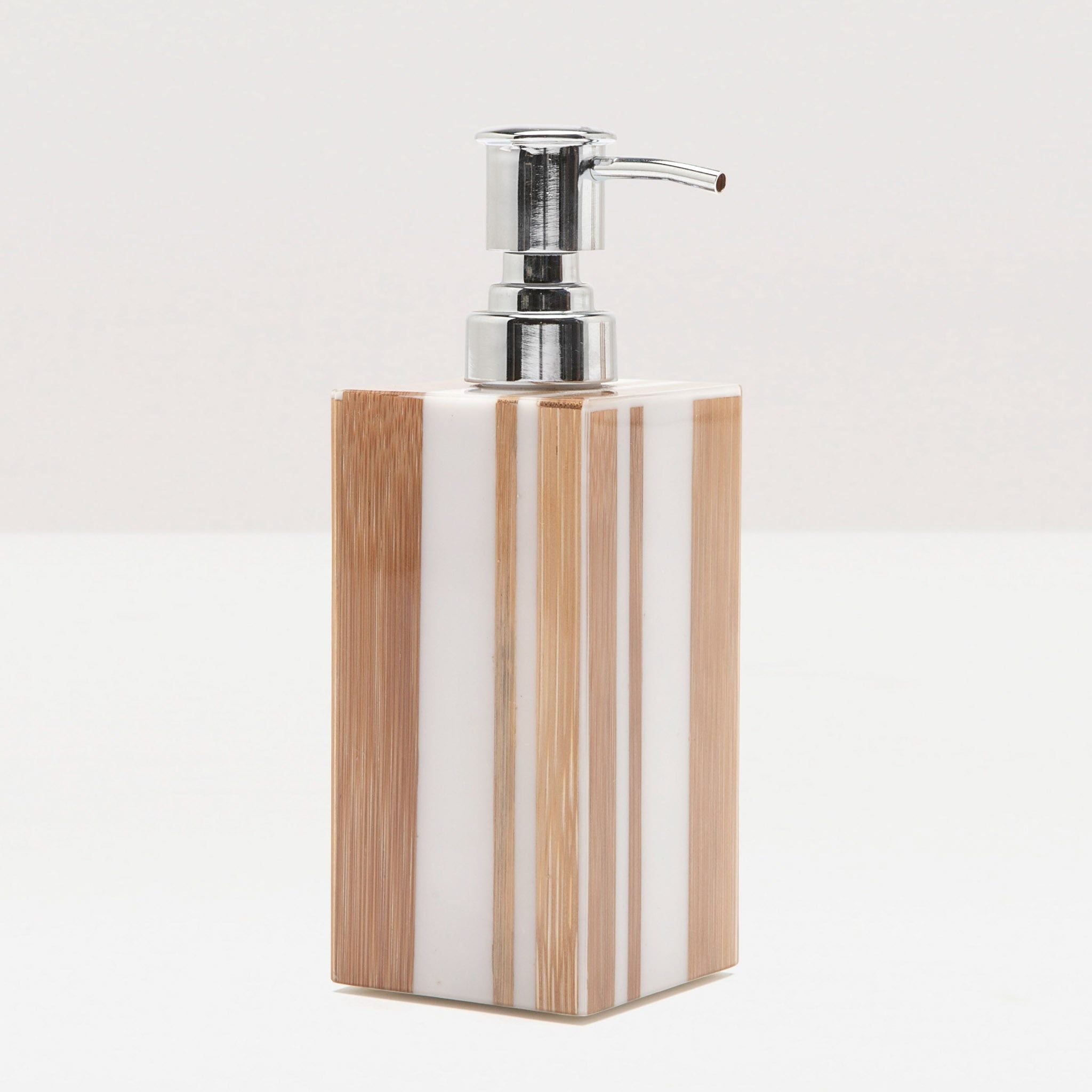 Pigeon and Poodle - PP000269 - Ashford Soap Pump - Ashford - Striped Brown Bamboo/White Resin