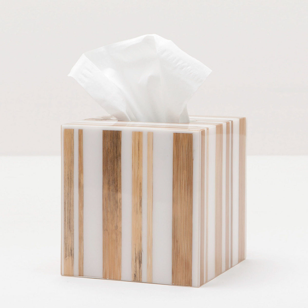 Pigeon and Poodle - PP000270 - Ashford Tissue Box - Ashford - Striped Brown Bamboo/White Resin