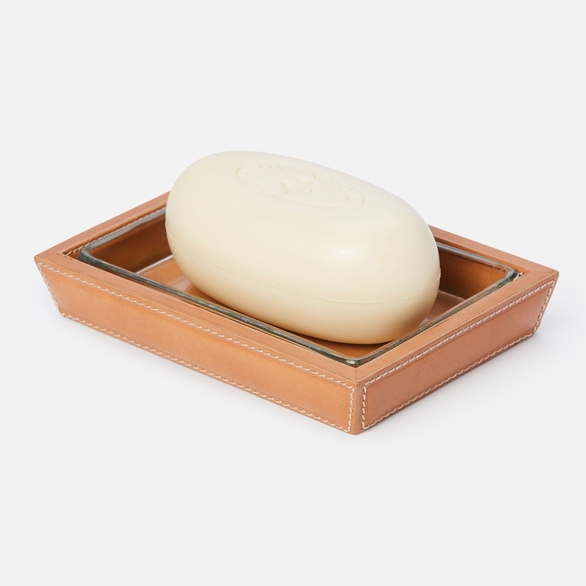 Pigeon and Poodle - PP000832 - Lorient Soap Dish - Lorient - Aged Camel Full-Grain Leather