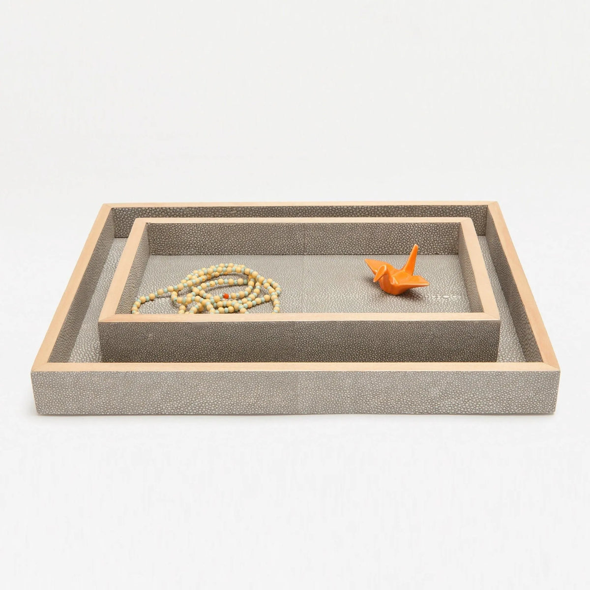 Pigeon and Poodle - PP001021 - Manchester Tray Set - Manchester - Sand Realistic Faux Shagreen