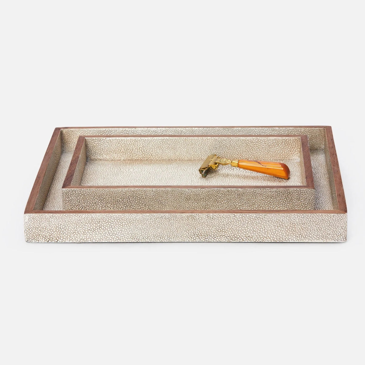 Pigeon and Poodle - PP001048 - Manchester Tray Set - Manchester - Snow Realistic Faux Shagreen