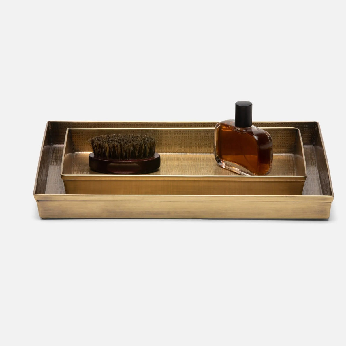 Pigeon and Poodle - PP004212 - Remy Tray Set - Remy - Antique Brass Textured Stainless Steel