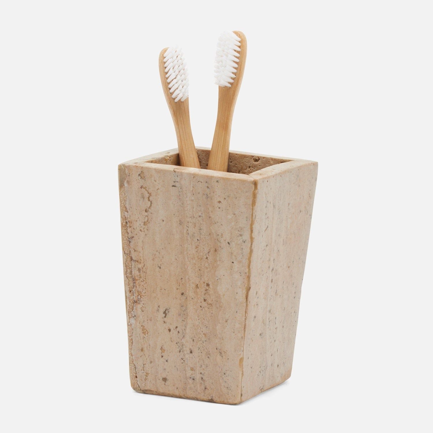 Pigeon and Poodle - PP006109 - Bowen Brush Holder - Bowen - Natural Travertine/Resin