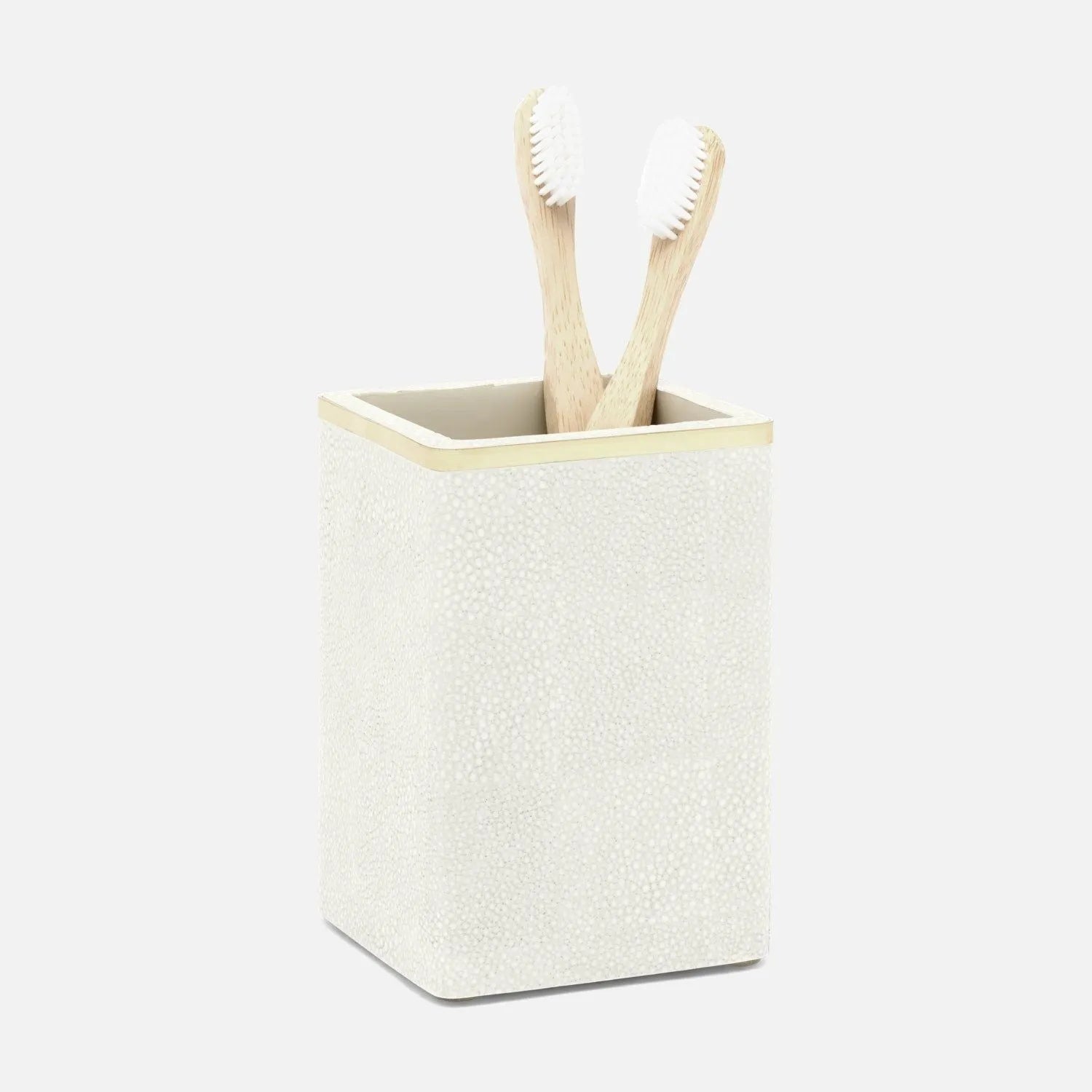 Pigeon and Poodle - PP005670 - Bradford Brush Holder - Bradford - Blanc Realistic Faux Shagreen/Gold Brass