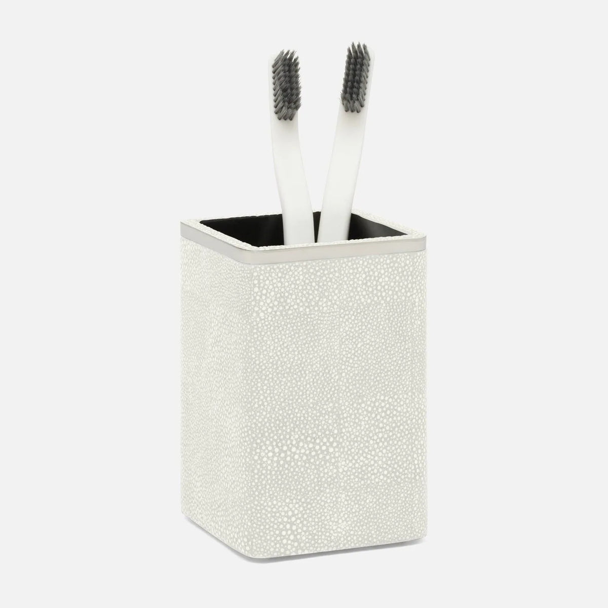 Pigeon and Poodle - PP005671 - Bradford Brush Holder - Bradford - Blanc Realistic Faux Shagreen/Silver Stainless Steel