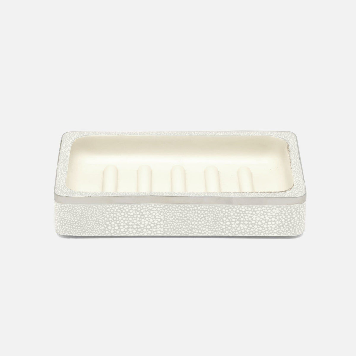 Pigeon and Poodle - PP005679 - Bradford Soap Dish - Bradford - Blanc Realistic Faux Shagreen/Silver Stainless Steel