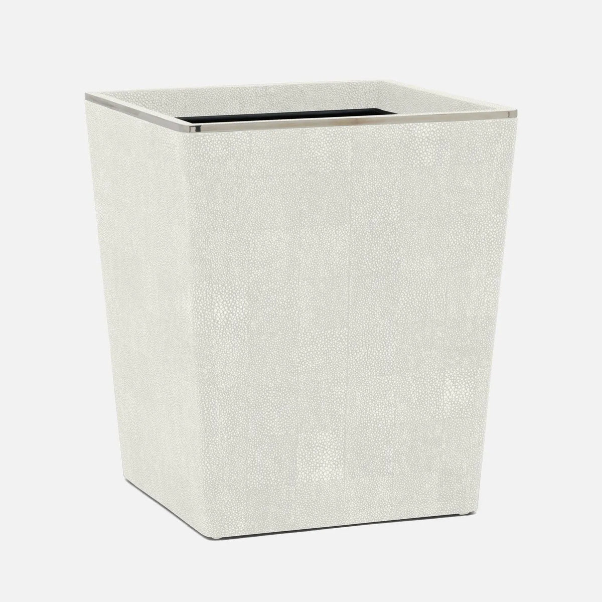 Pigeon and Poodle - PP005684 - Bradford Wastebasket - Bradford - Blanc Realistic Faux Shagreen/Silver Stainless Steel