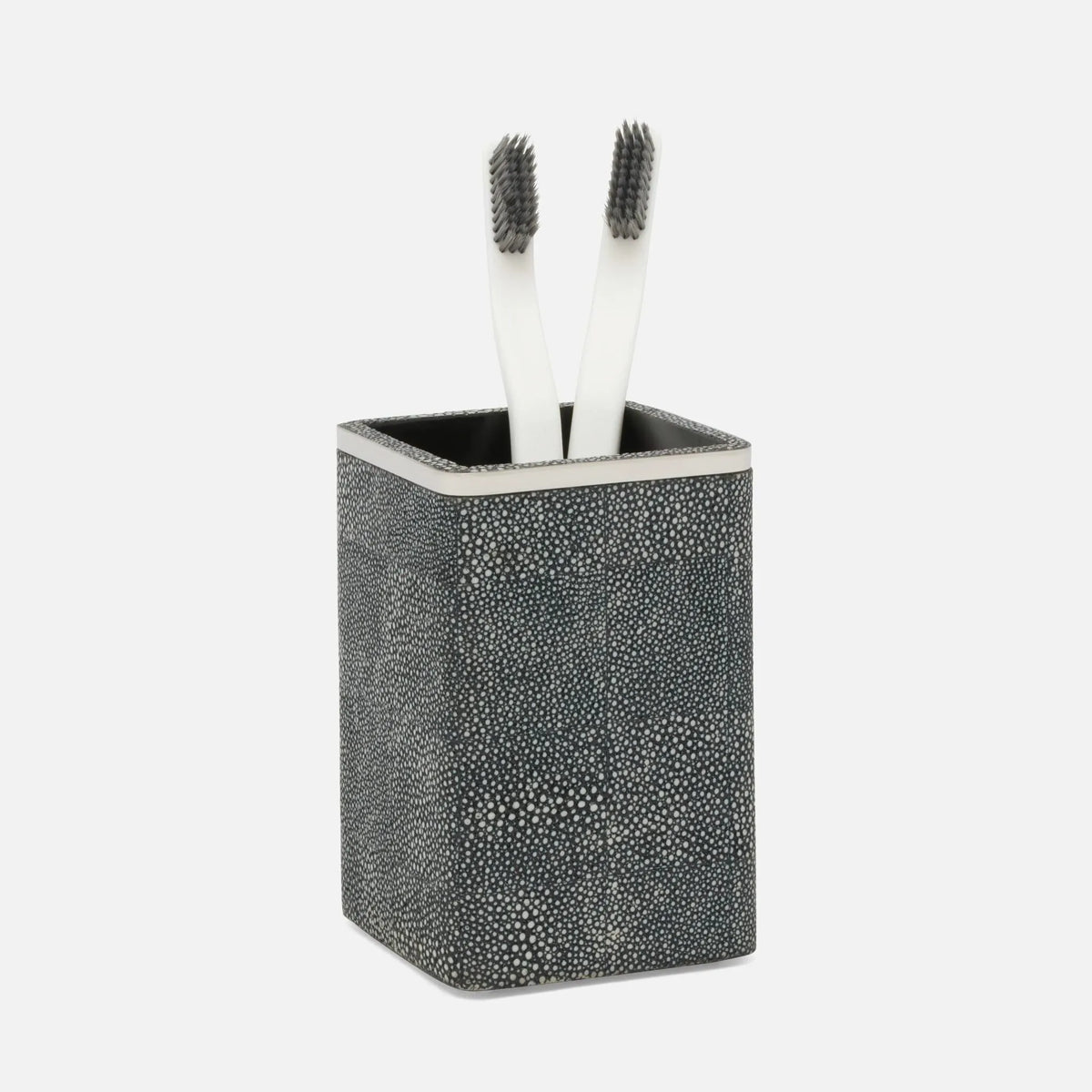 Pigeon and Poodle - PP005662 - Bradford Brush Holder - Bradford - Cool Gray Realistic Faux Shagreen/Silver Stainless Steel