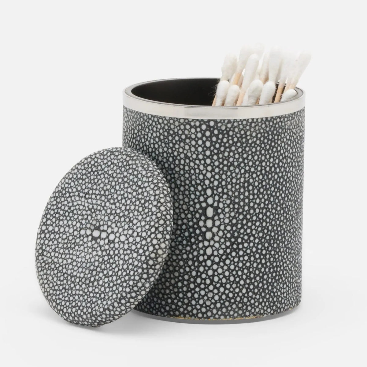 Pigeon and Poodle - PP005725 - Bradford Canister - Bradford - Cool Gray Realistic Faux Shagreen/Silver Stainless Steel