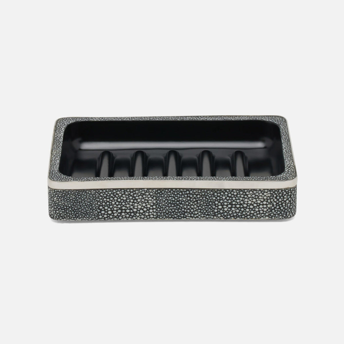 Pigeon and Poodle - PP005660 - Bradford Soap Dish - Bradford - Cool Gray Realistic Faux Shagreen/Silver Stainless Steel