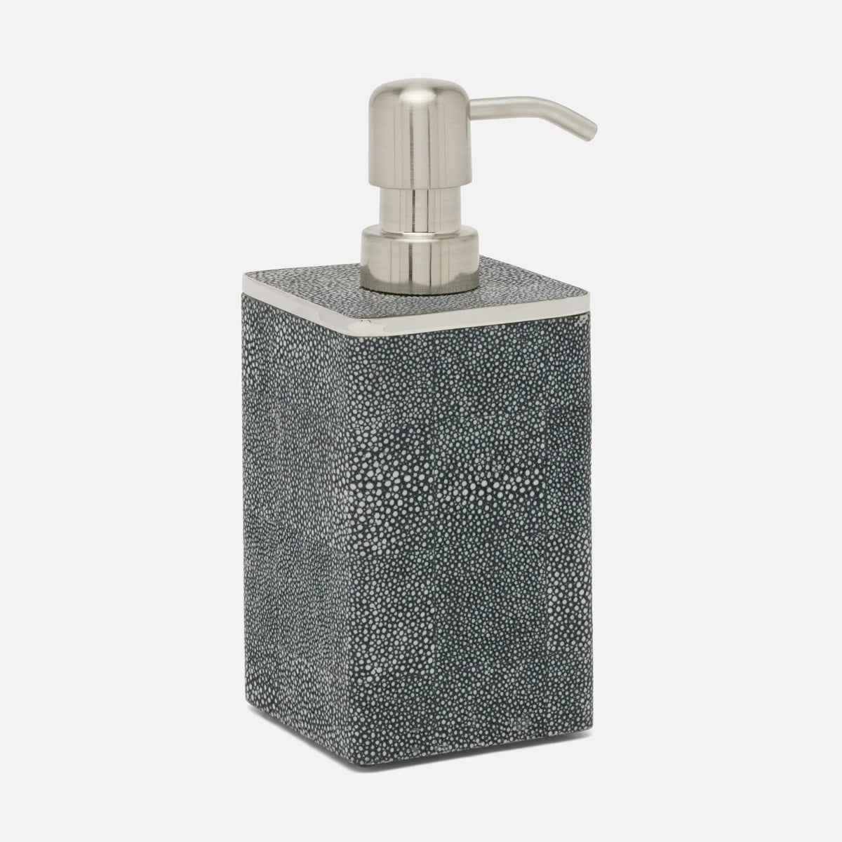 Pigeon and Poodle - PP005659 - Bradford Soap Pump - Bradford - Cool Gray Realistic Faux Shagreen/Silver Stainless Steel