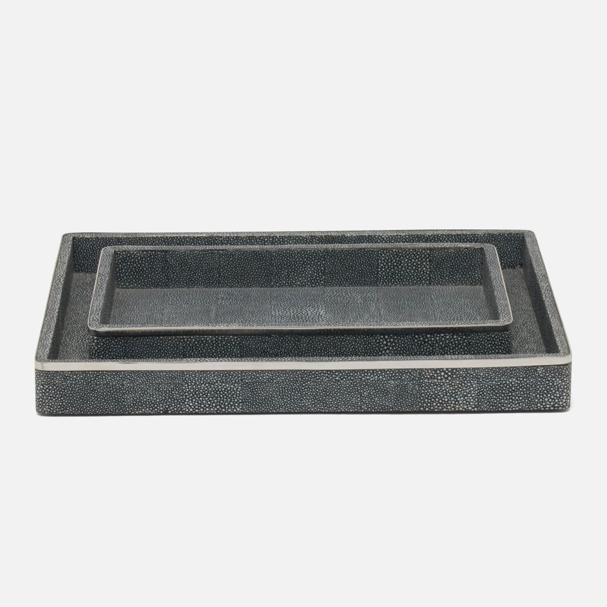 Pigeon and Poodle - PP005657 - Bradford Trays - Bradford - Cool Gray Realistic Faux Shagreen/Silver Stainless Steel