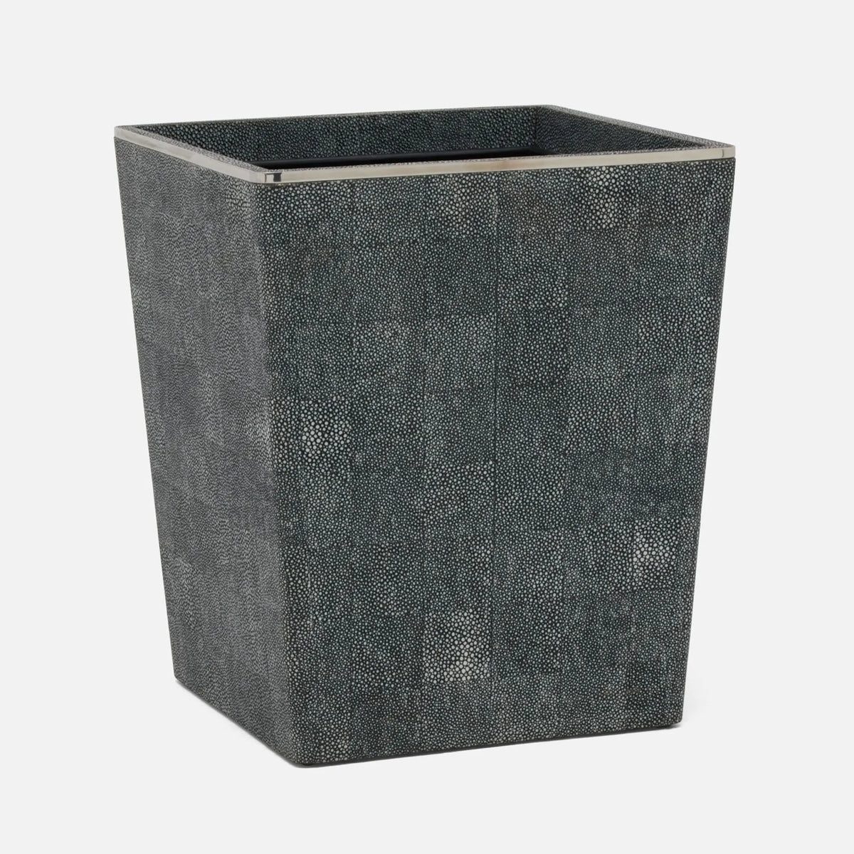 Pigeon and Poodle - PP005656 - Bradford Wastebasket - Bradford - Cool Gray Realistic Faux Shagreen/Silver Stainless Steel