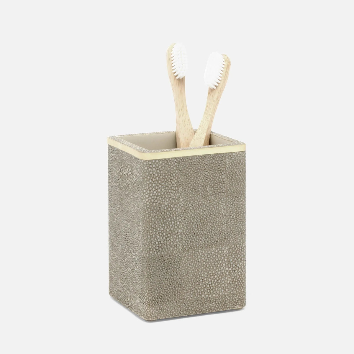 Pigeon and Poodle - PP005669 - Bradford Brush Holder - Bradford - Sand Realistic Faux Shagreen/Gold Brass