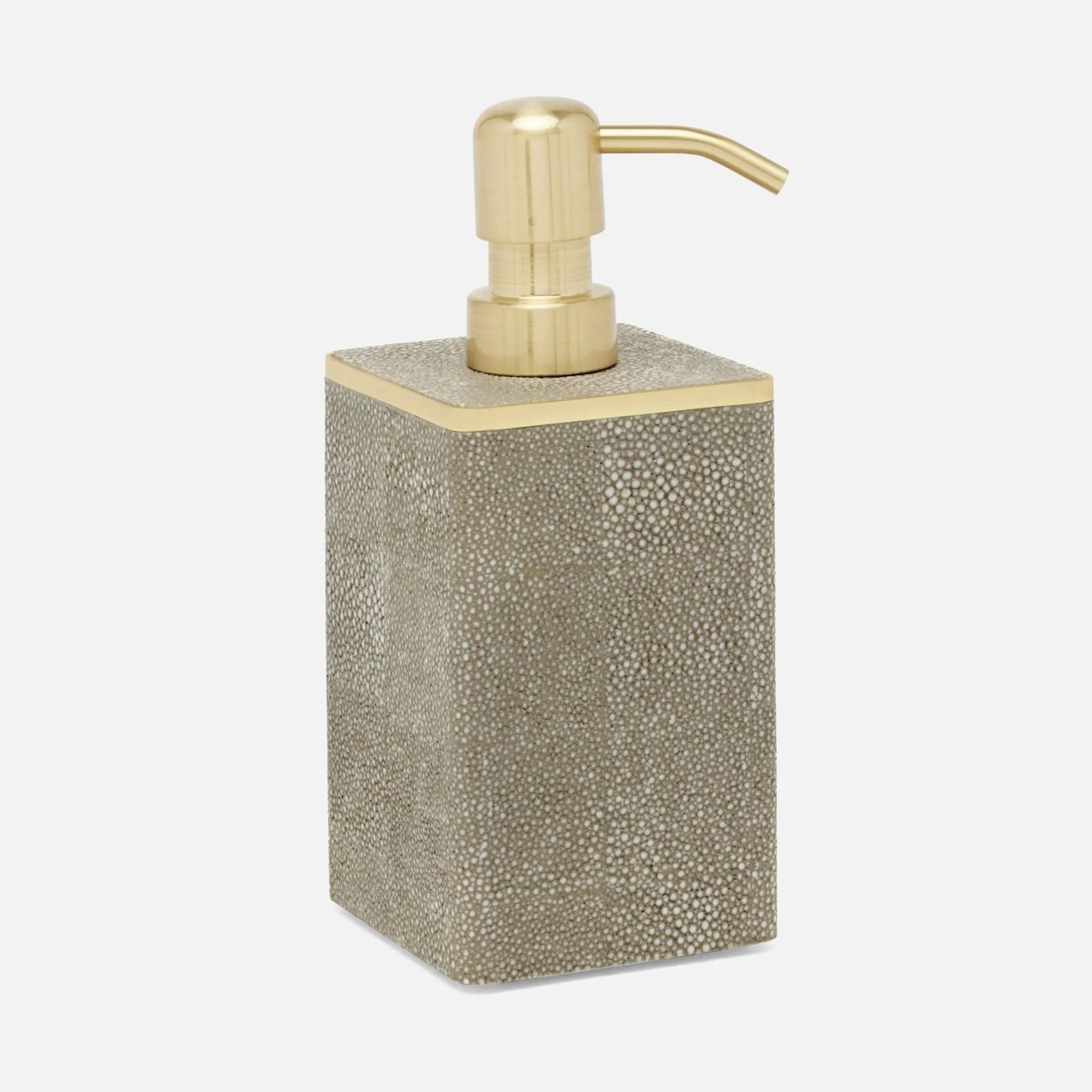 Pigeon and Poodle - PP005665 - Bradford Soap Pump - Bradford - Sand Realistic Faux Shagreen/Gold Brass