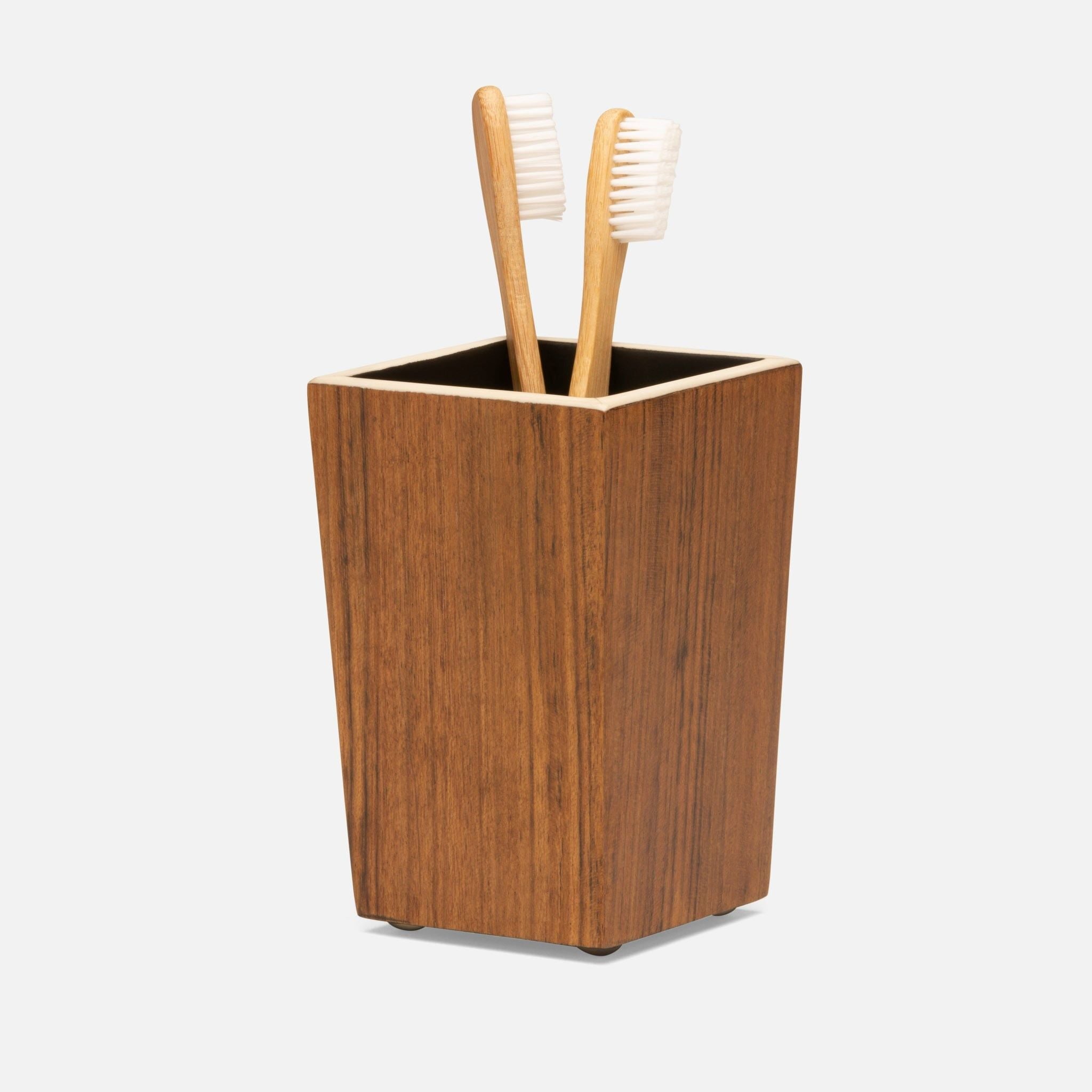 Pigeon and Poodle - PP004580 - Harper Brush Holder - Harper - Dark Teak Veneer with Faux Bone