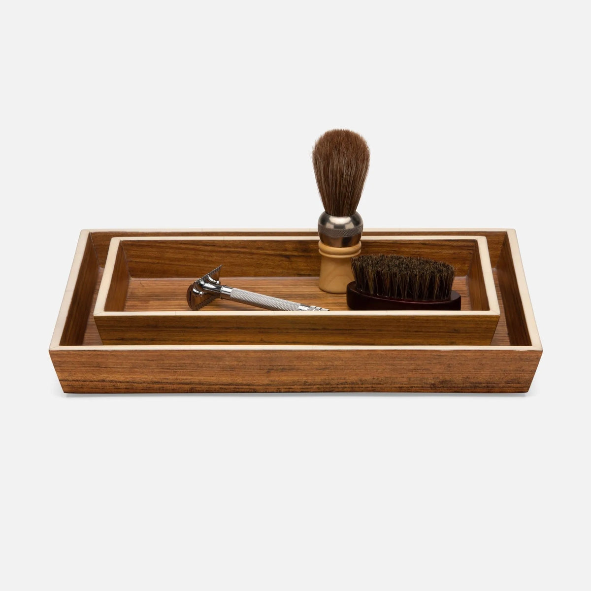 Pigeon and Poodle - PP004582 - Harper Tray Set - Harper - Dark Teak Veneer with Faux Bone