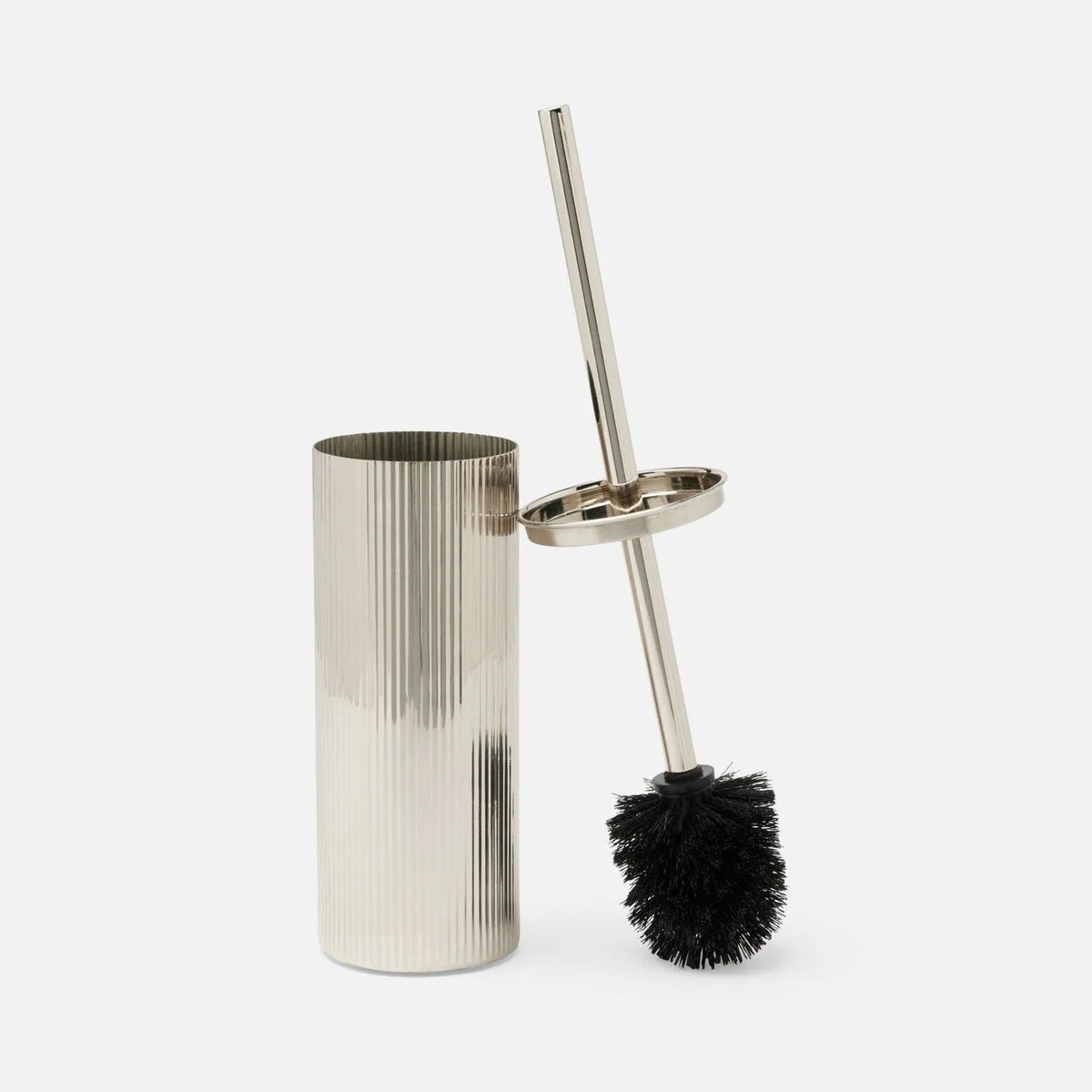 Pigeon and Poodle - PP007136 - Redon Toilet Brush Holder - Redon - Shiny Nickel Ribbed Metal