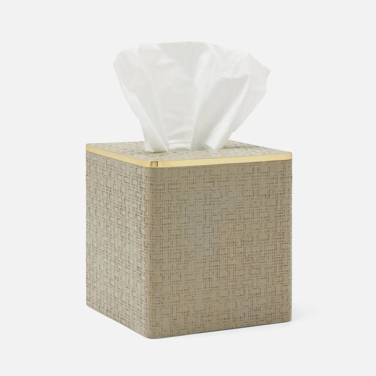 Pigeon and Poodle - PP007115 - Veria Tissue Box - Veria - Desert Taupe Realistic Faux Rattan/Gold Brass