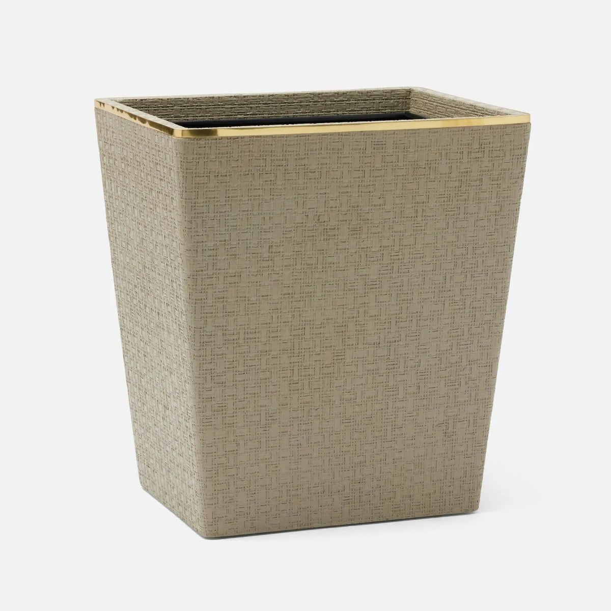 Pigeon and Poodle - PP007116 - Veria Wastebasket - Veria - Desert Taupe Realistic Faux Rattan/Gold Brass