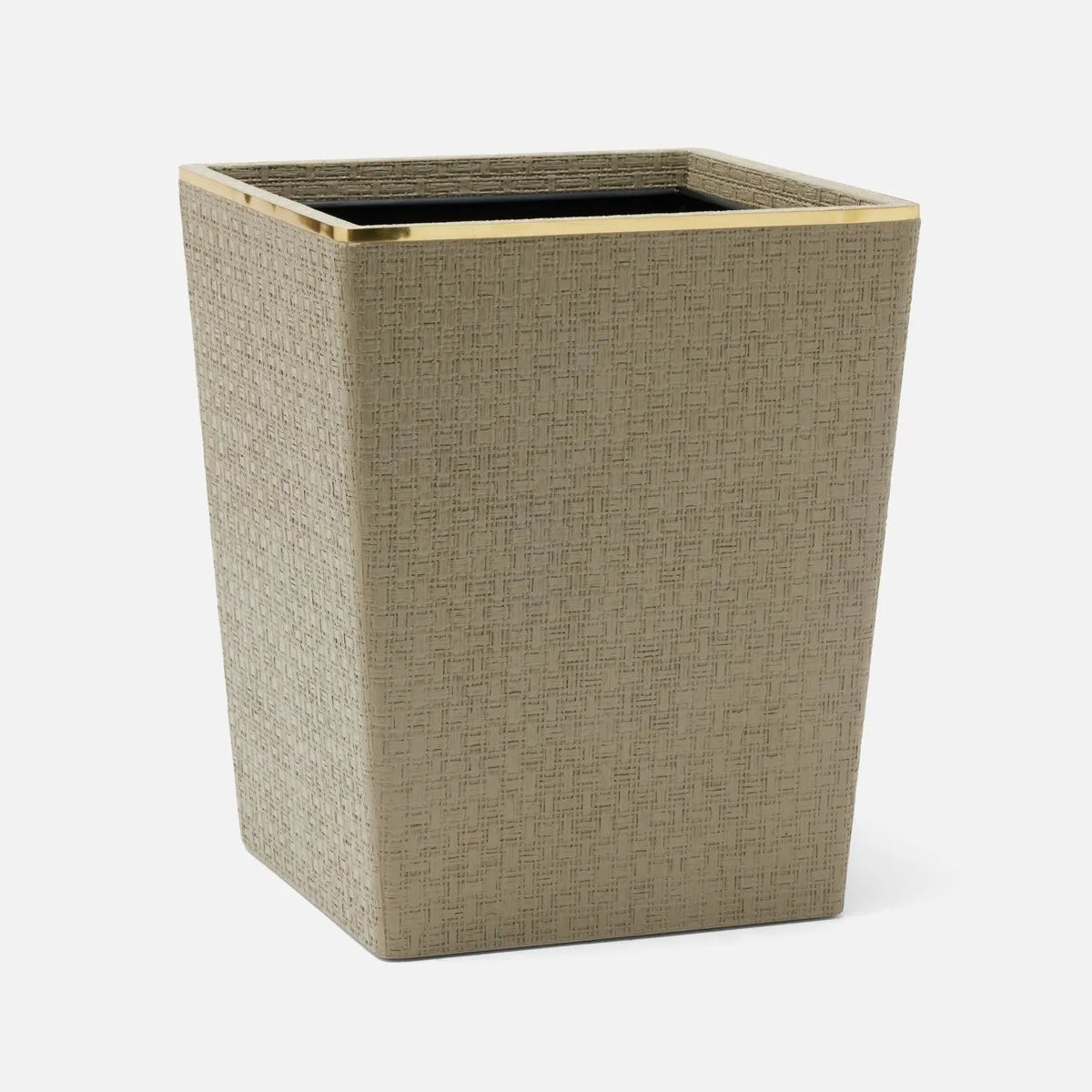 Pigeon and Poodle - PP007117 - Veria Wastebasket - Veria - Desert Taupe Realistic Faux Rattan/Gold Brass