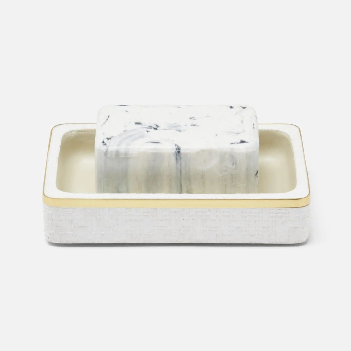 Pigeon and Poodle - PP007103 - Veria Soap Dish - Veria - Shiny White Realistic Faux Rattan/Gold Brass