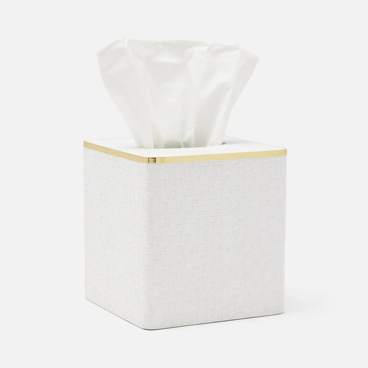 Pigeon and Poodle - PP007099 - Veria Tissue Box - Veria - Shiny White Realistic Faux Rattan/Gold Brass