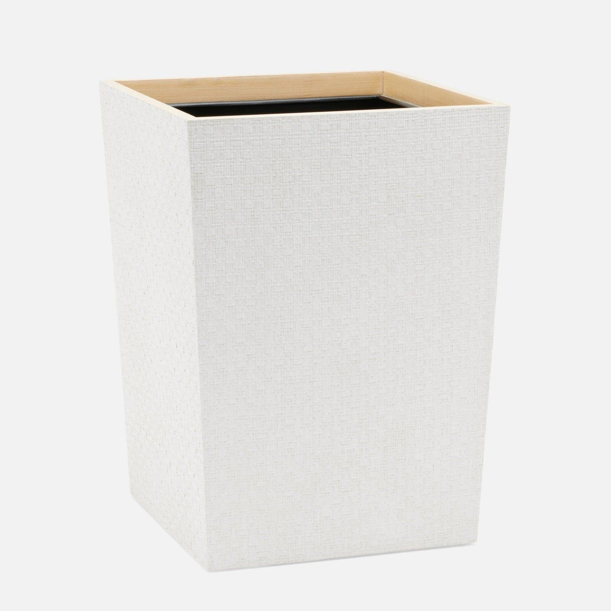 Pigeon and Poodle - PP006660 - Rosewell Wastebasket - Rosewell - Shiny White Realistic Faux Rattan/Sycamore Wood Veneer