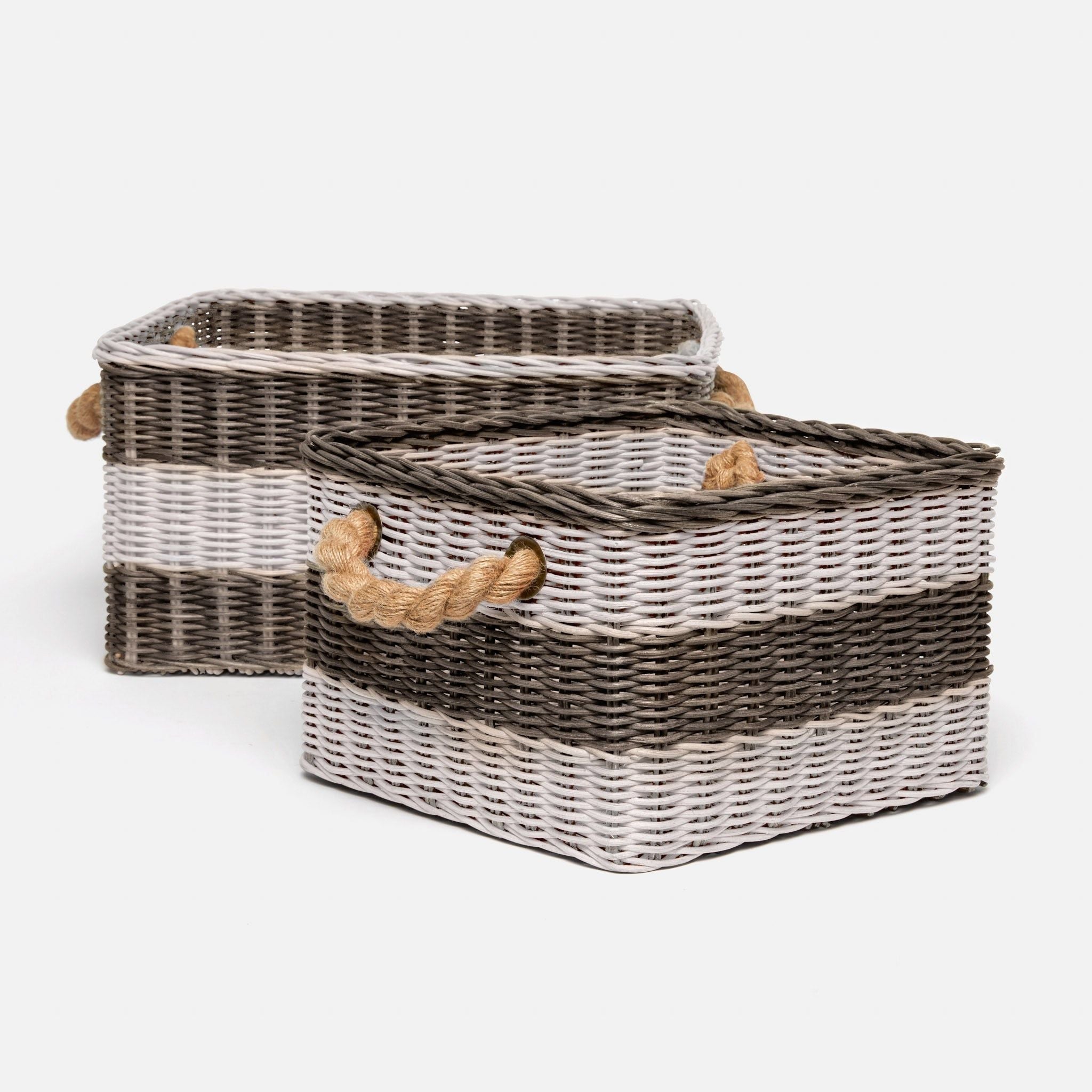 Pigeon and Poodle - PP002441 - Nantucket Basket Set - Nantucket - Natural/White Wicker