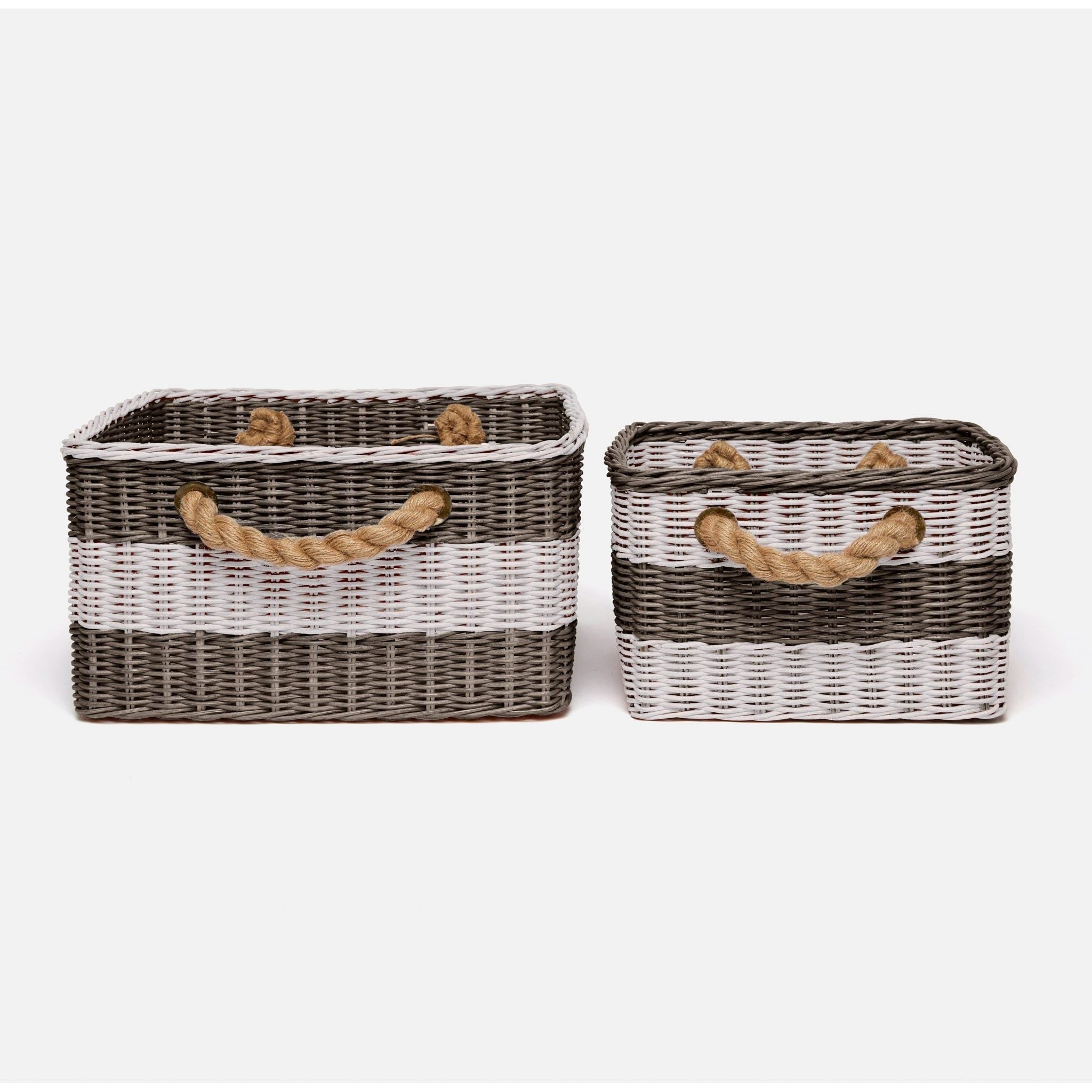 Pigeon and Poodle - PP002439 - Nantucket Basket Set - Nantucket - Blue/White Wicker