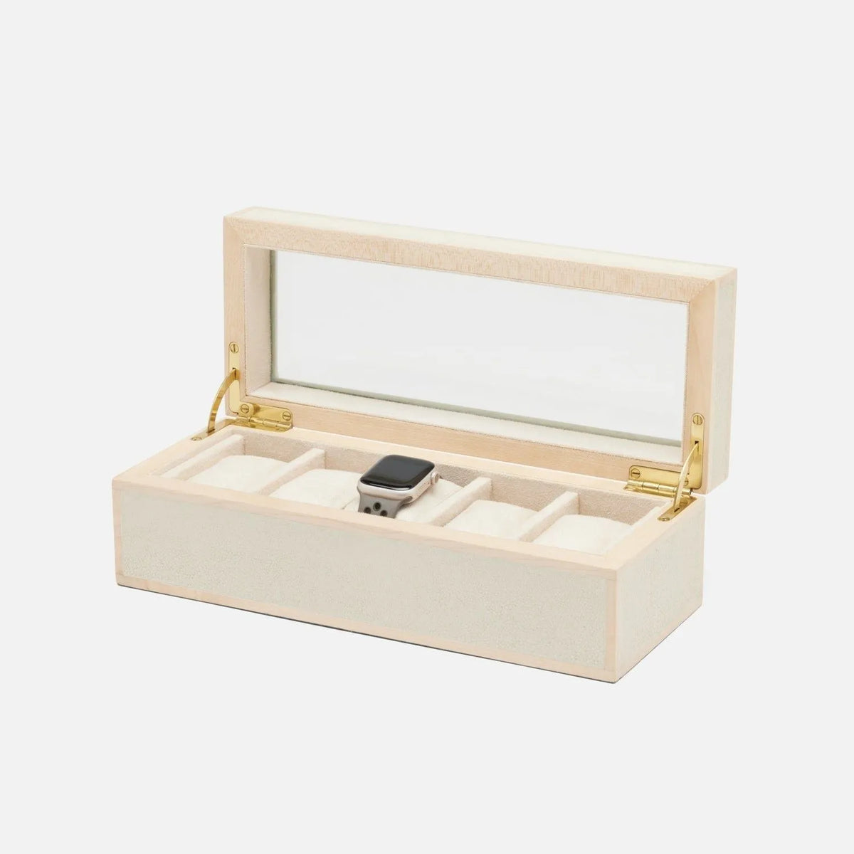 Pigeon and Poodle - PP006808 - Elmbridge Slotted Watch Box - Elmbridge - Blanc Faux Shagreen/Sycamore Glass