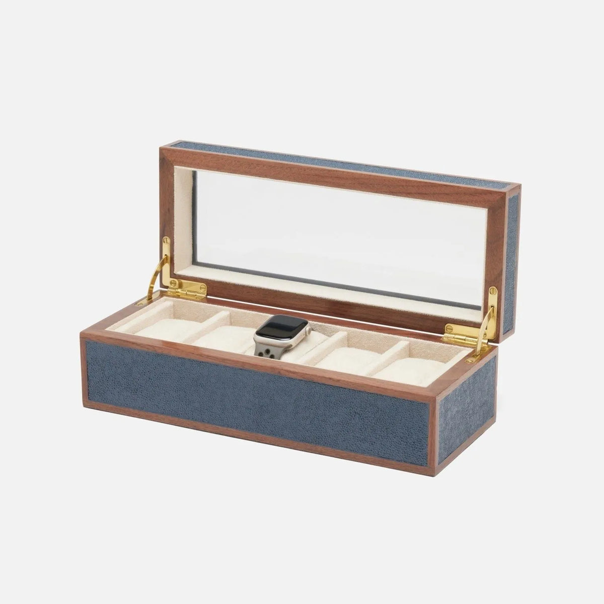 Pigeon and Poodle - PP006809 - Elmbridge Slotted Watch Box - Elmbridge - Navy Faux Shagreen/Walnut Glass