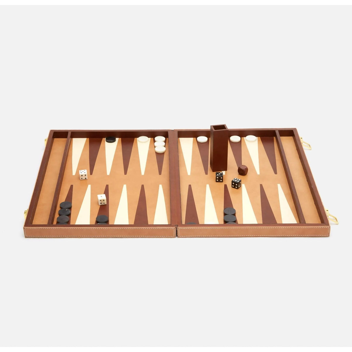 Pigeon and Poodle - PP002773 - Grantham Backgammon Game Set - Grantham - Beige Hair-On-Hide/Aged Camel Full-Grain Leather