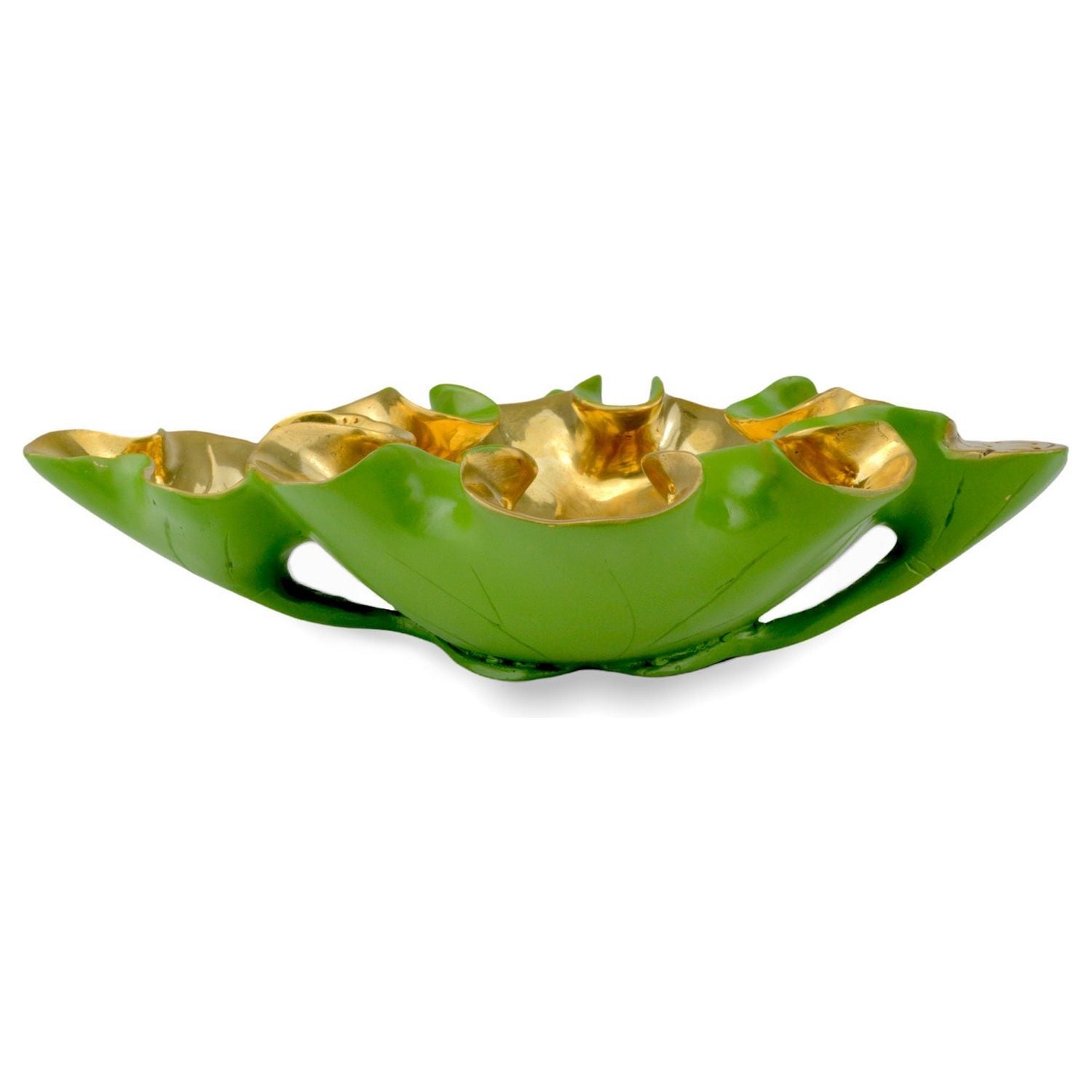 Currey and Company - 1200-0621 - Bowl - Wrapped Lotus Leaf - Green/Polished Gold