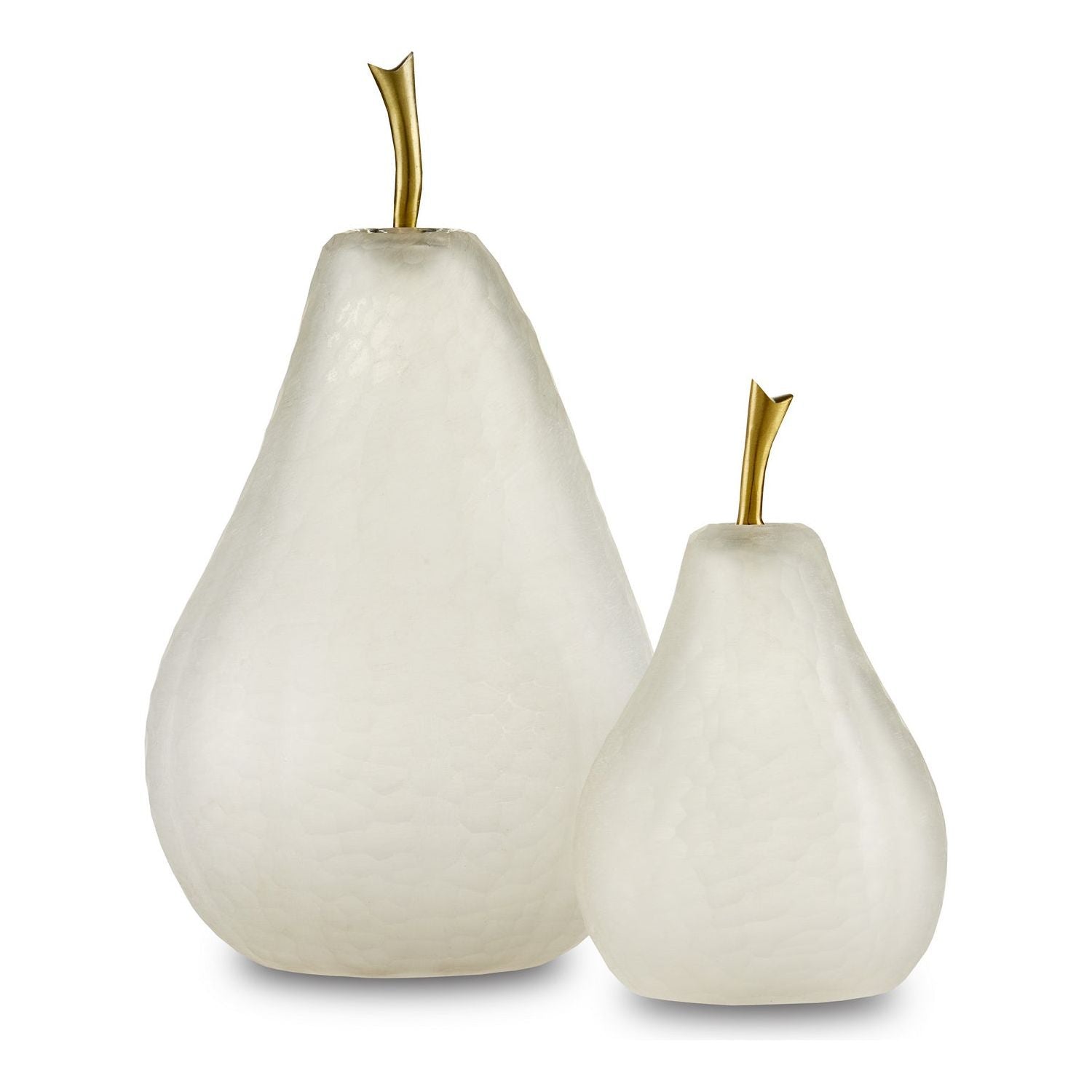 Currey and Company - 1200-0641 - Pear Set of 2 - Pear - Matte Frost/Brass