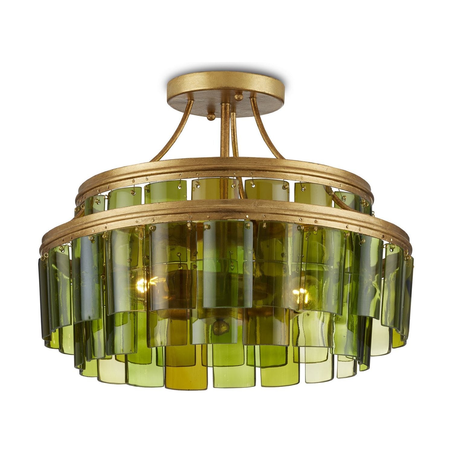 Currey and Company - 9000-0984 - Three Light Semi-Flush Mount - Vintner - Contemporary Gold Leaf/Green