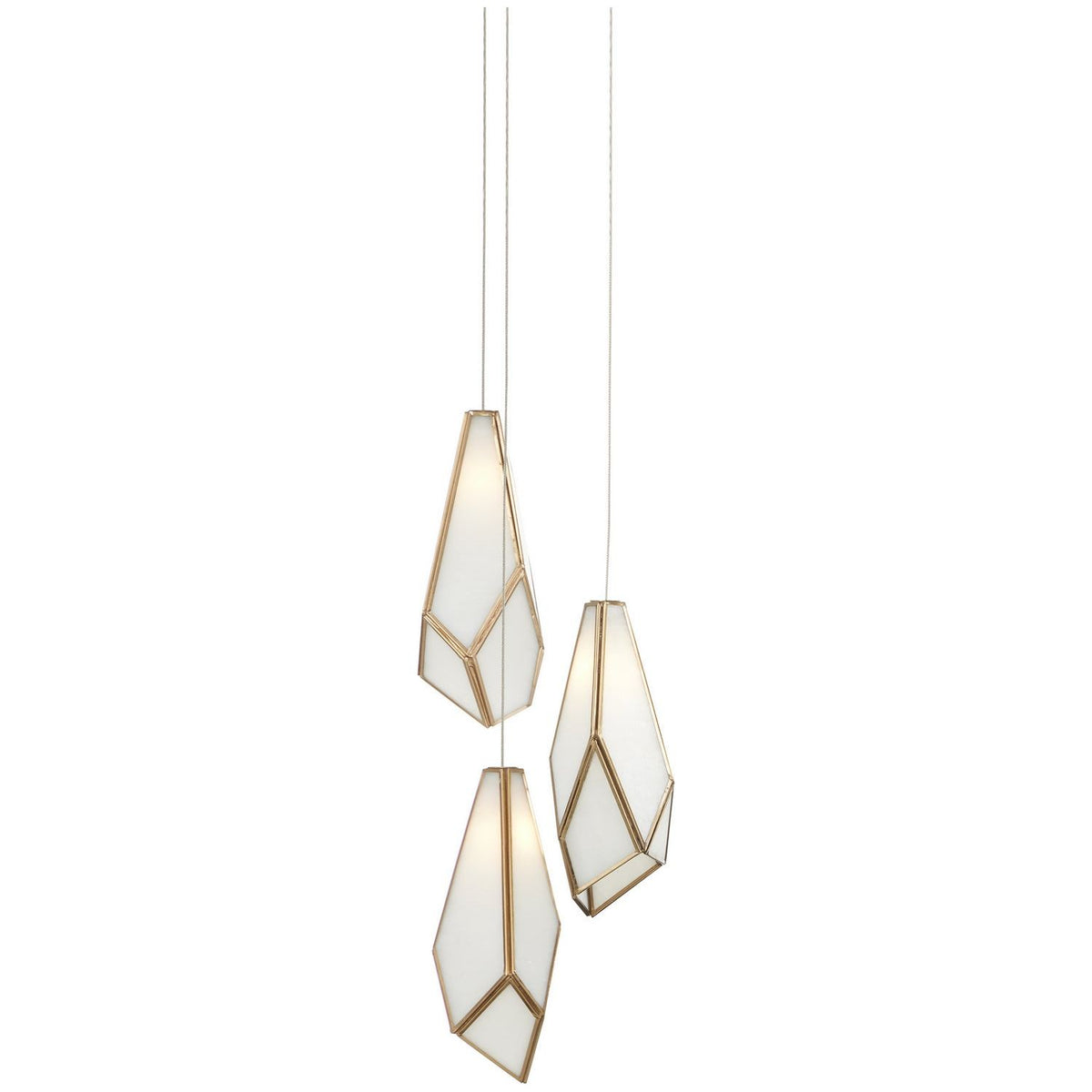 Currey and Company - 9000-1034 - Three Light Pendant - Glace - White/Antique Brass