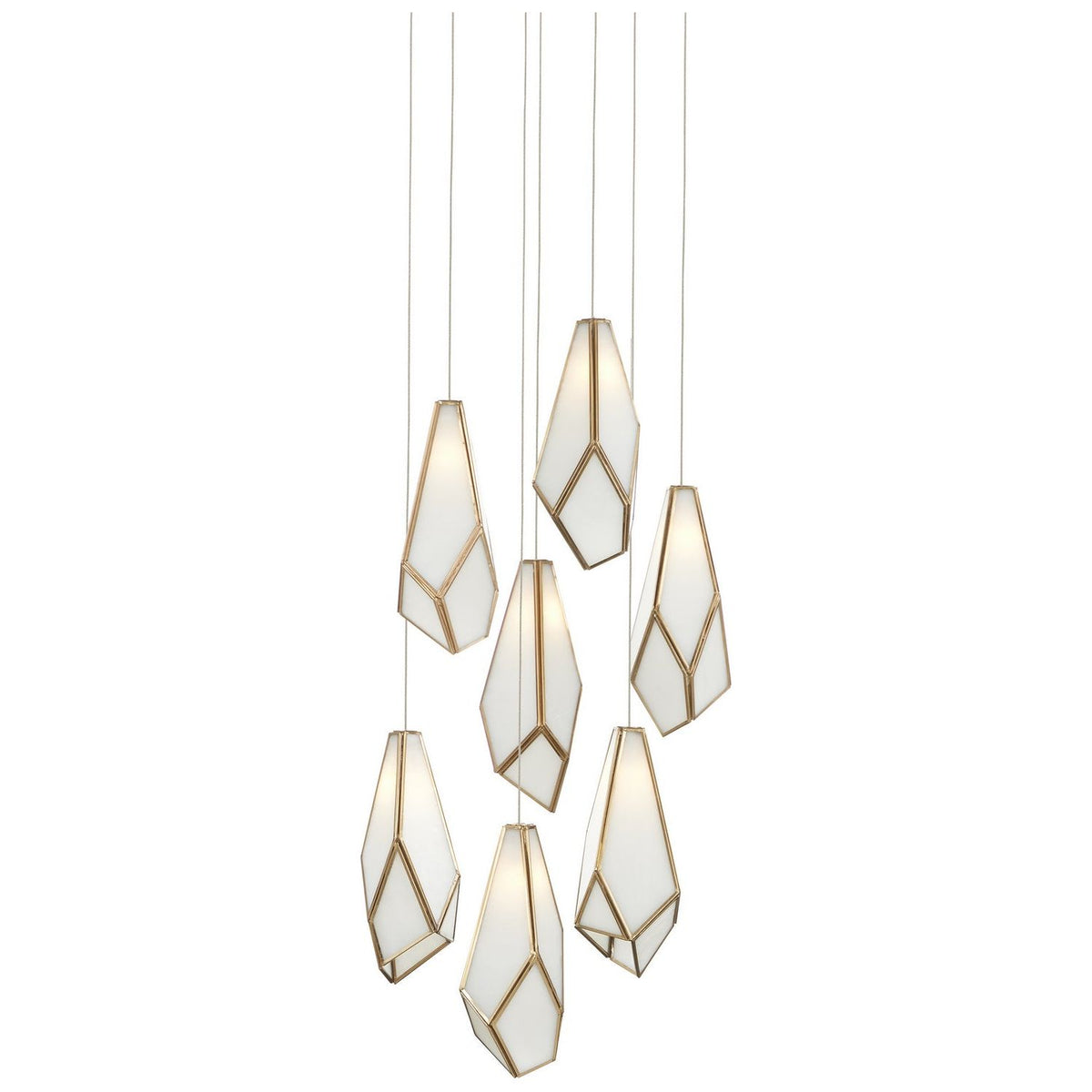 Currey and Company - 9000-1035 - Seven Light Pendant - Glace - White/Antique Brass