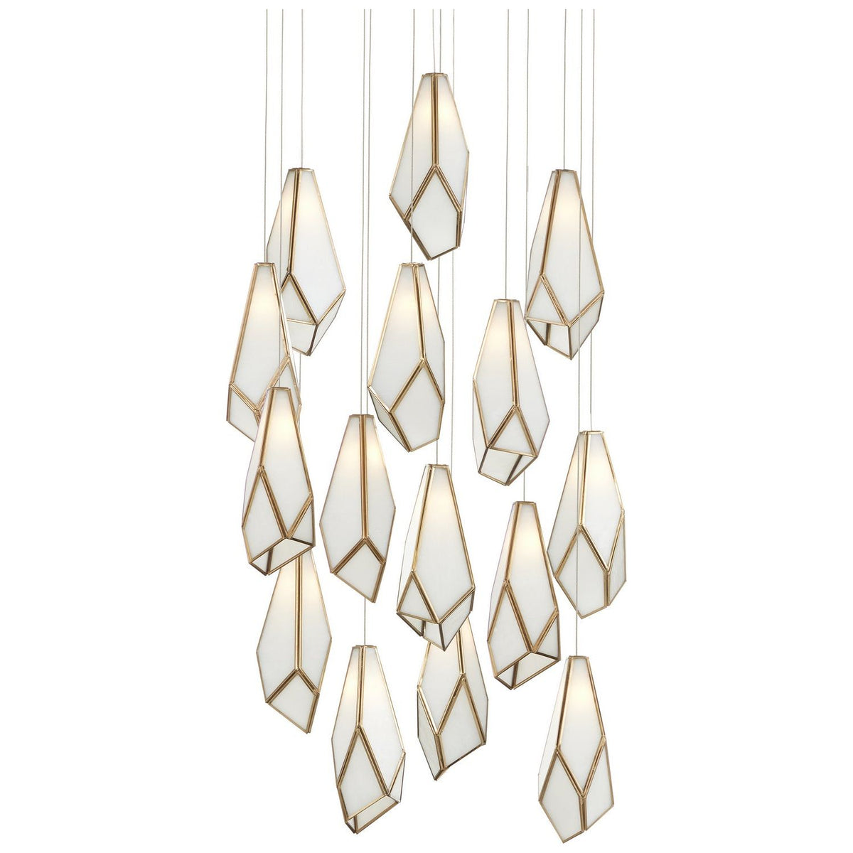 Currey and Company - 9000-1036 - 15 Light Pendant - Glace - White/Antique Brass