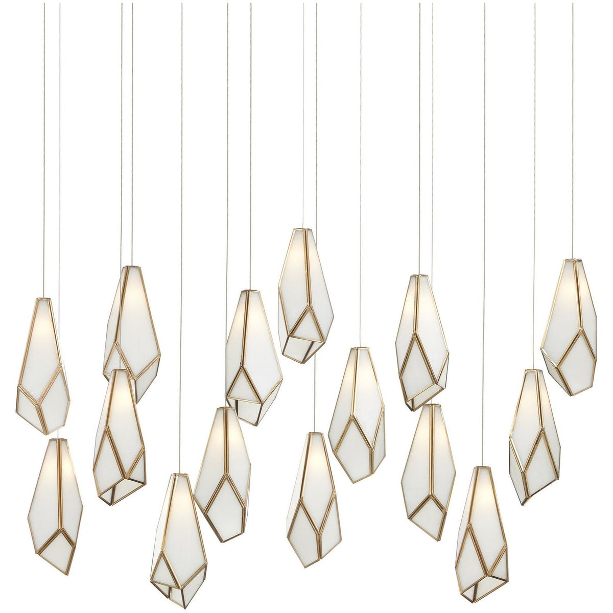 Currey and Company - 9000-1037 - 15 Light Pendant - Glace - White/Antique Brass