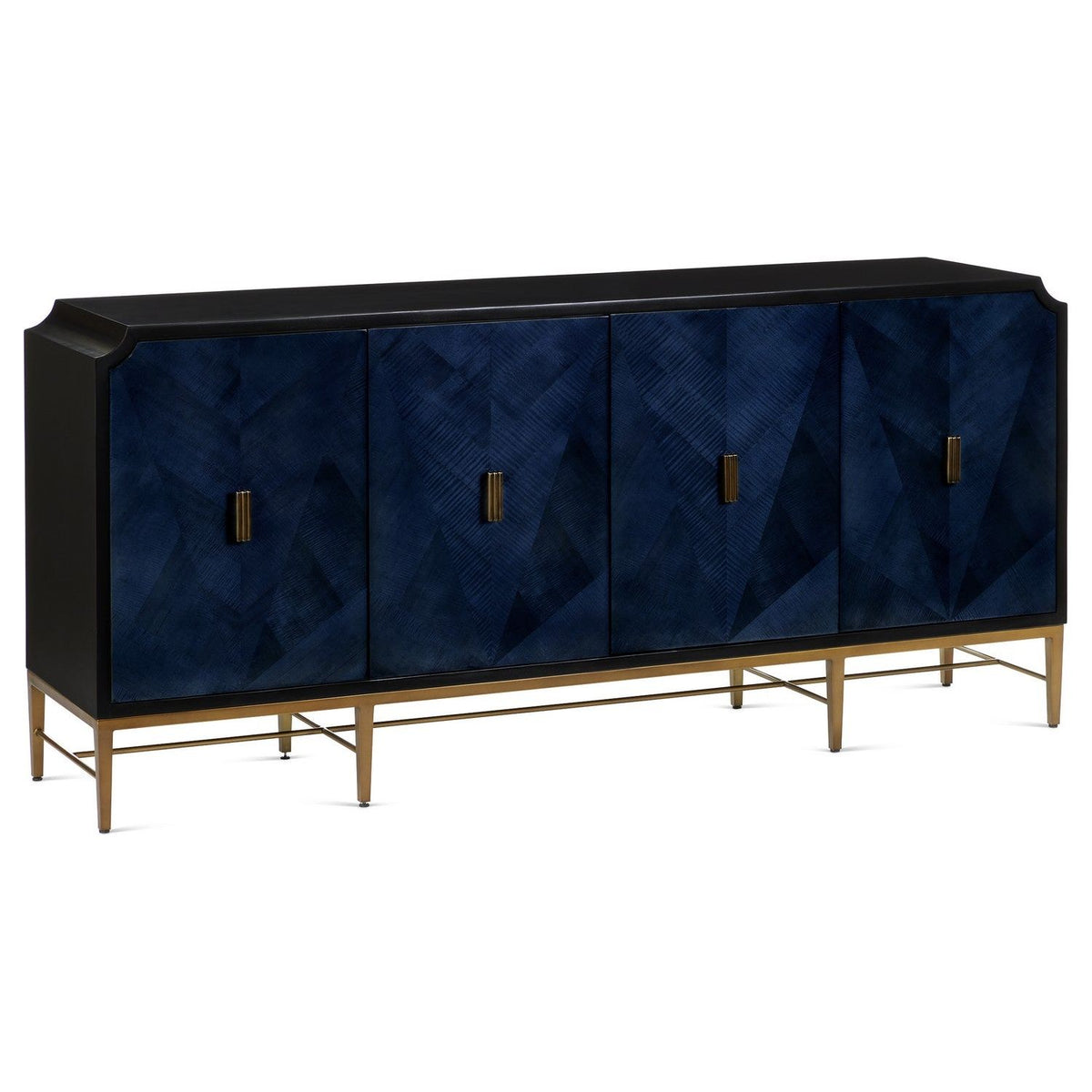 Currey and Company - 3000-0247 - Credenza - Kallista - Dark Sapphire/Caviar Black/Antique Brass