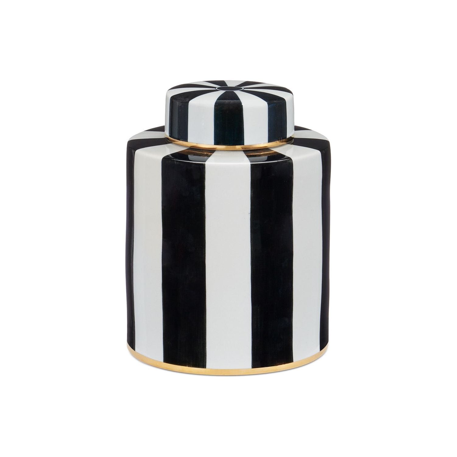 Currey and Company - 1200-0822 - Canister - Rayures - Ivory/Black/Antique Brass