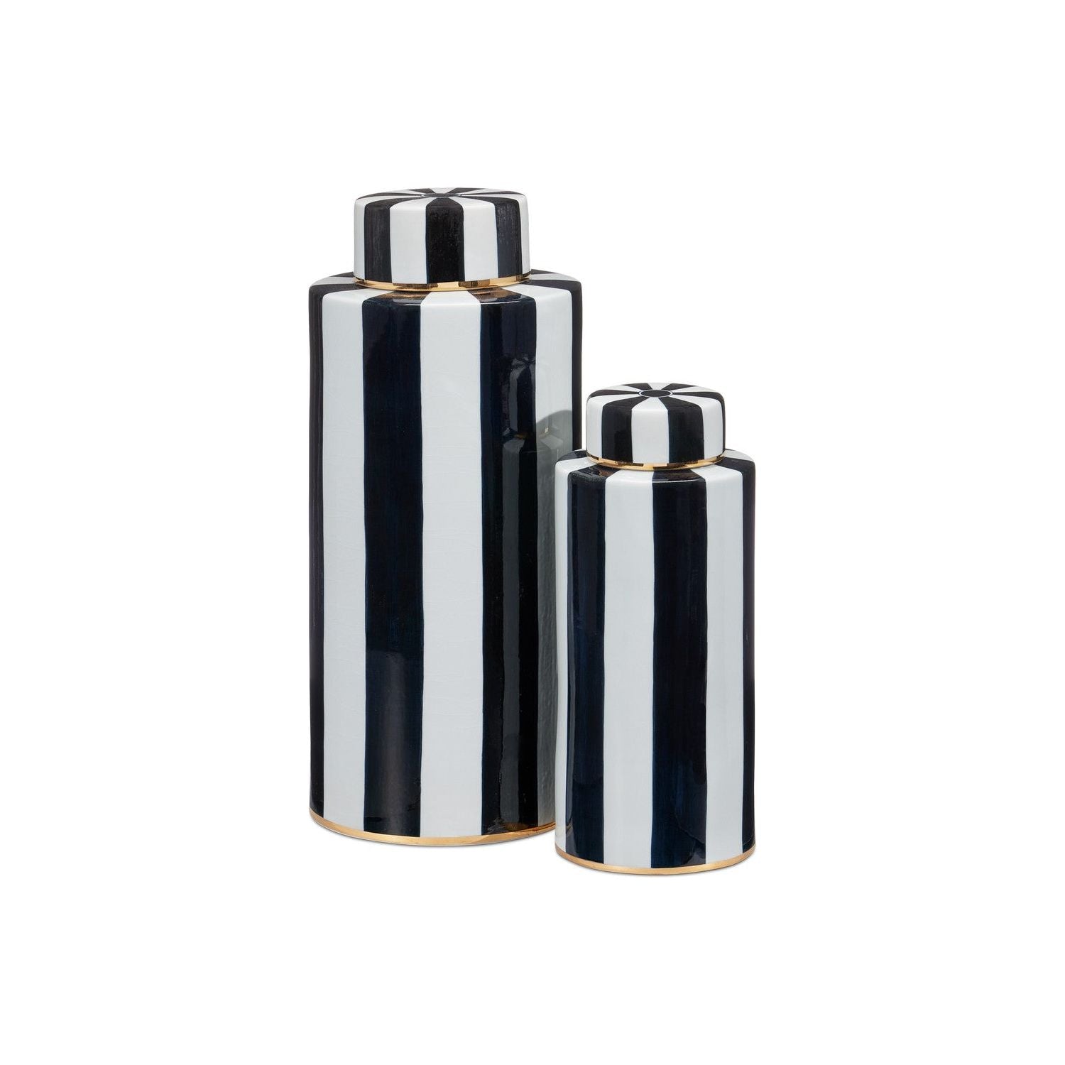 Currey and Company - 1200-0823 - Canister Set of 2 - Rayures - Ivory/Black/Antique Brass