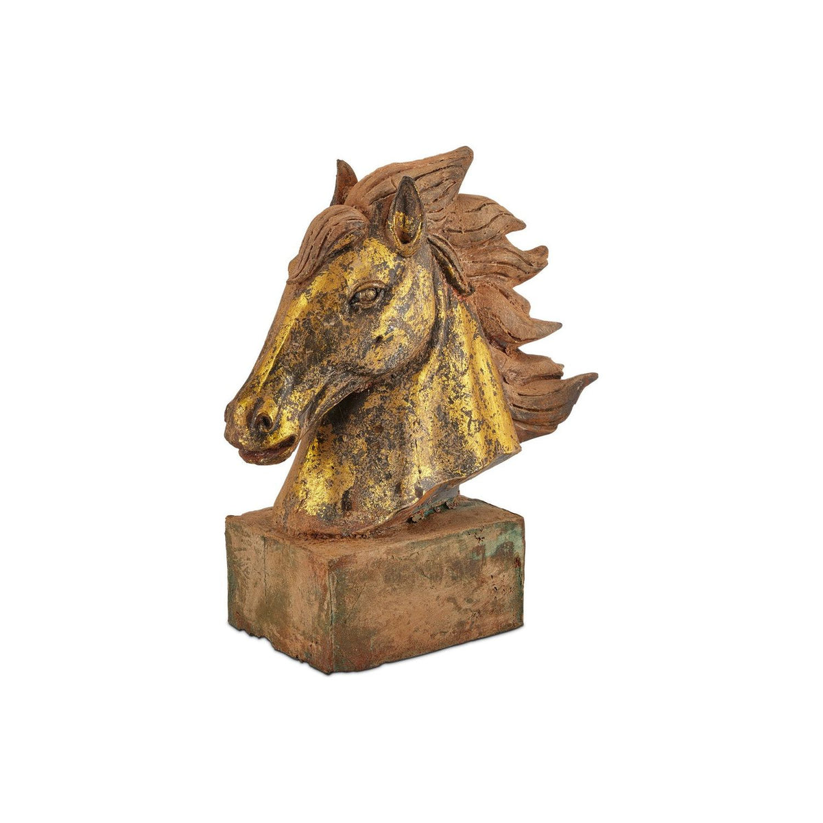 Currey and Company - 1200-0848 - Tang Dynasty Iron Horse's Head - Tang Dynasty - Brown/Gold