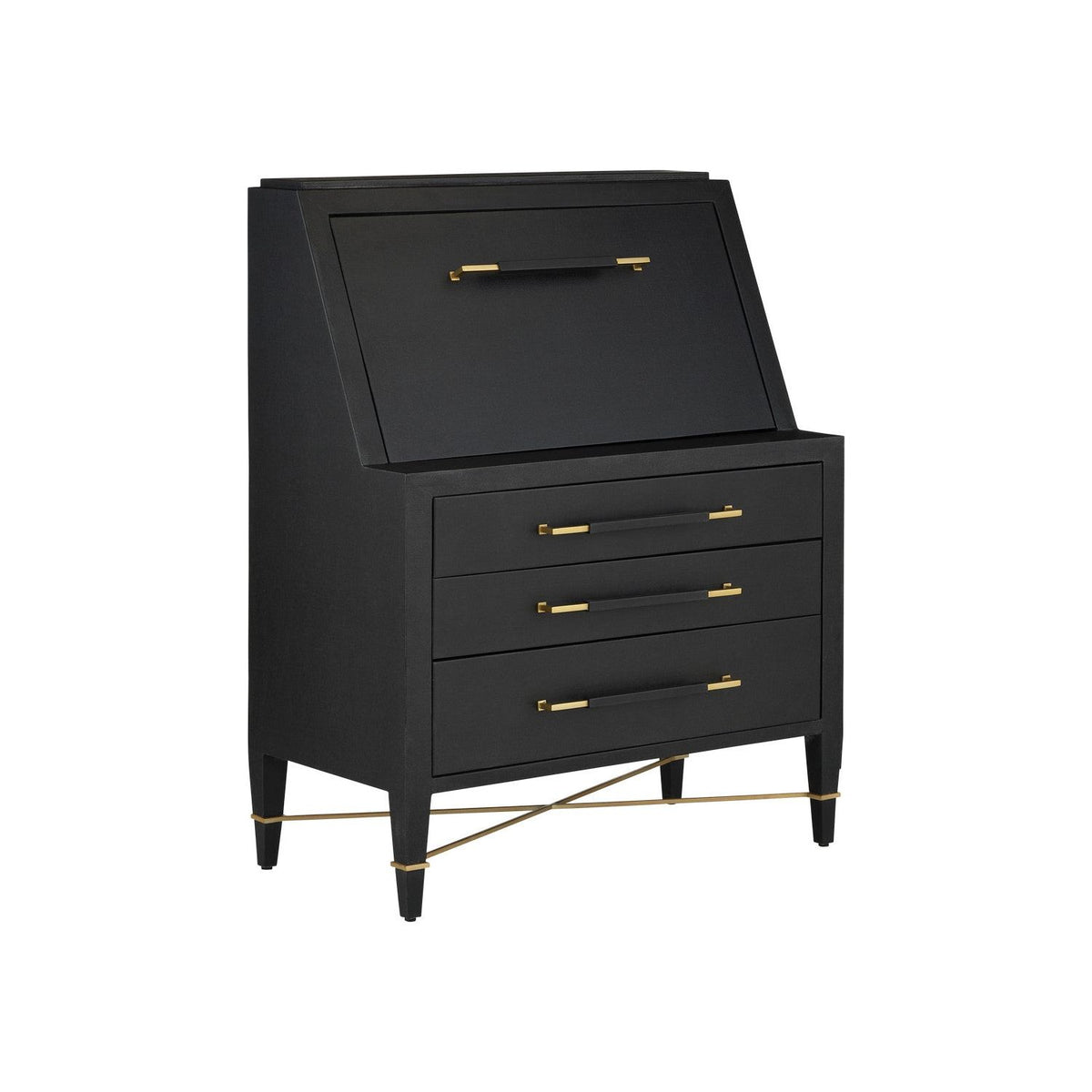 Currey and Company - 3000-0268 - Secretary Desk - Verona - Lacquered Black Linen/Champagne/Black