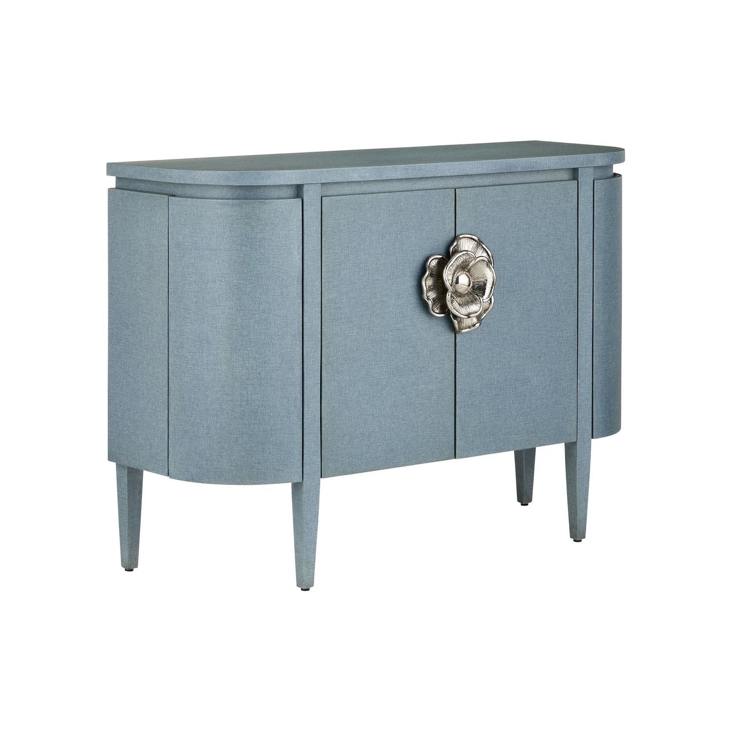 Currey and Company - 3000-0280 - Cabinet - Briallen - Lacquered Blue Linen/Natural Oak/Polished Nickel