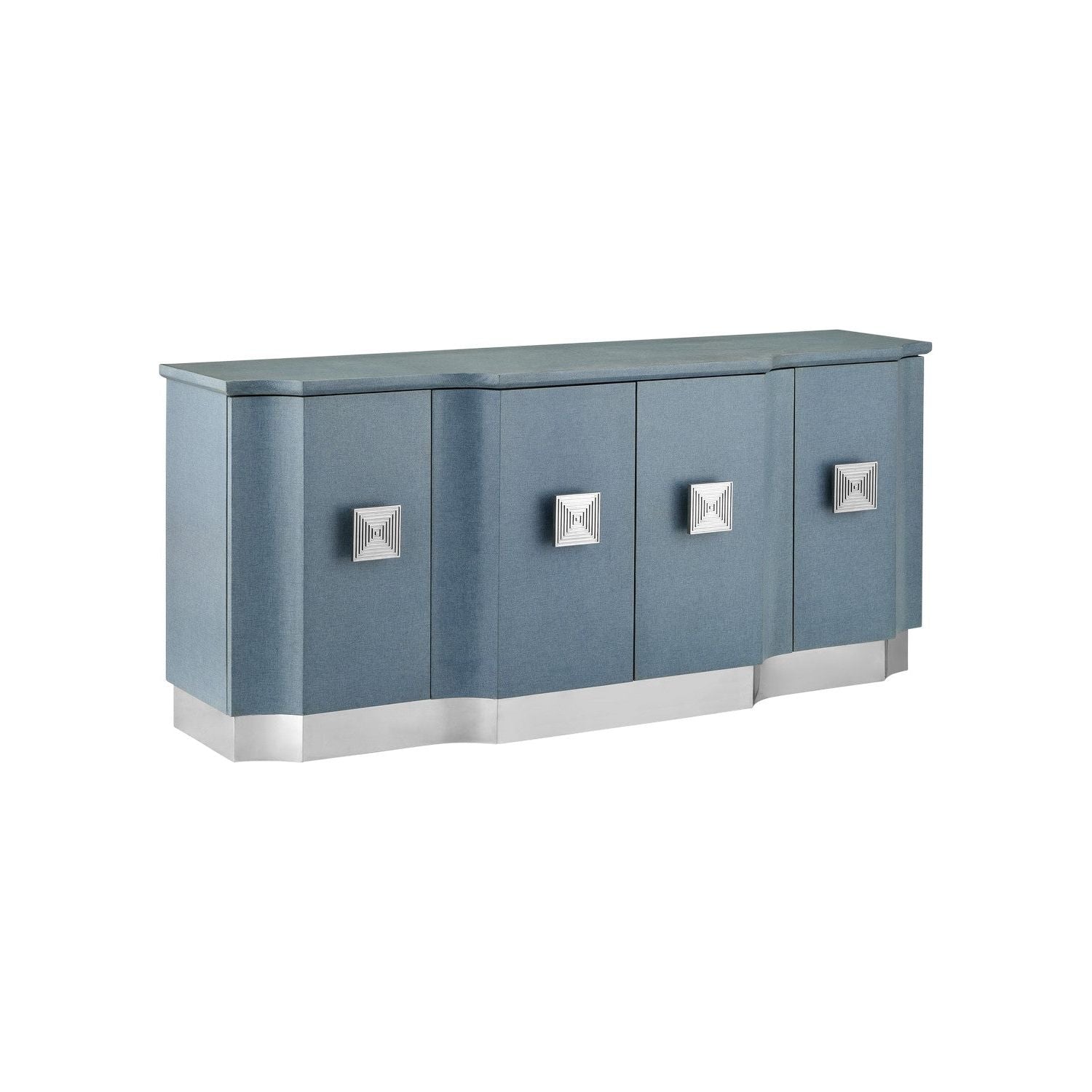 Currey and Company - 3000-0281 - Credenza - Maya - Lacquered Blue Linen/Washed Mahogany/Polished Stainless Steel