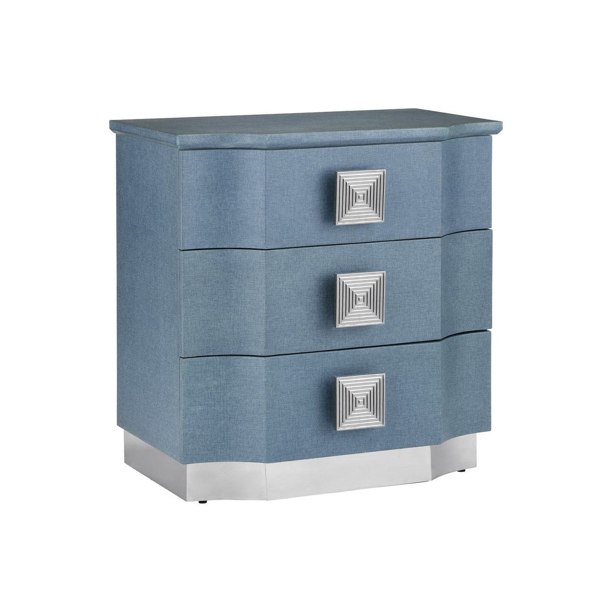 Currey and Company - 3000-0282 - Chest - Maya - Lacquered Blue Linen/Washed Mahogany/Polished Stainless Steel