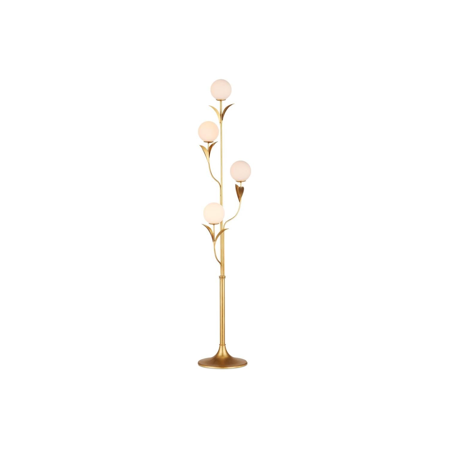 Currey and Company - 8000-0152 - Four Light Floor Lamp - Rossville - Contemporary Gold Leaf/Frosted White