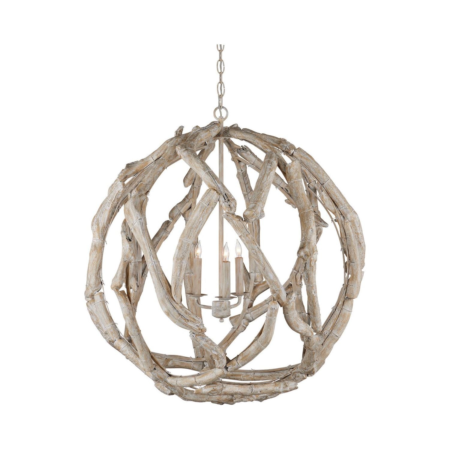 Currey and Company - 9000-1133 - Three Light Chandelier - Driftwood - Whitewashed Driftwood